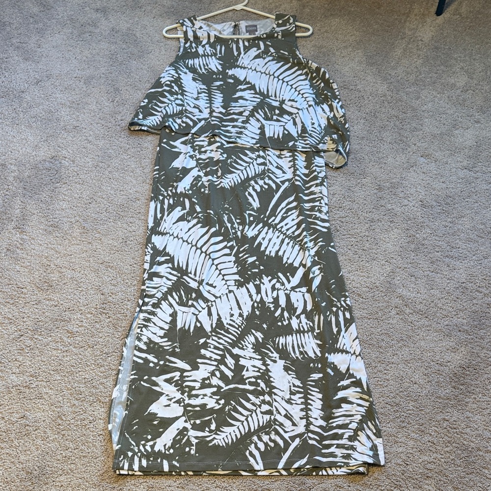 Chico's One Shoulder Green and White Dress